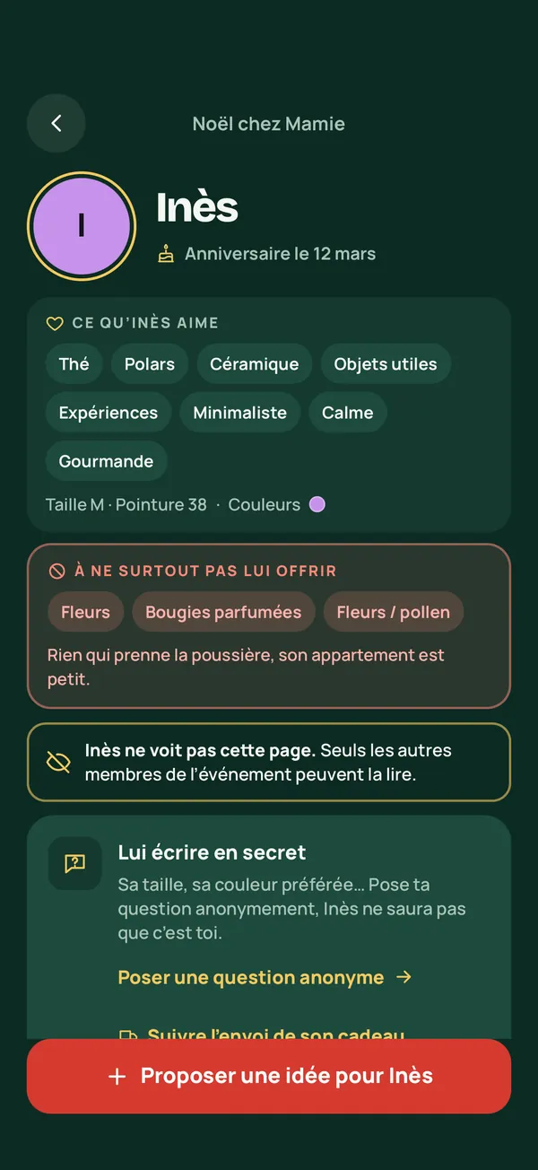 La fiche d’Inès dans Rimbi : ce qu’elle aime, ses tailles et ce qu’il ne faut surtout pas lui offrir