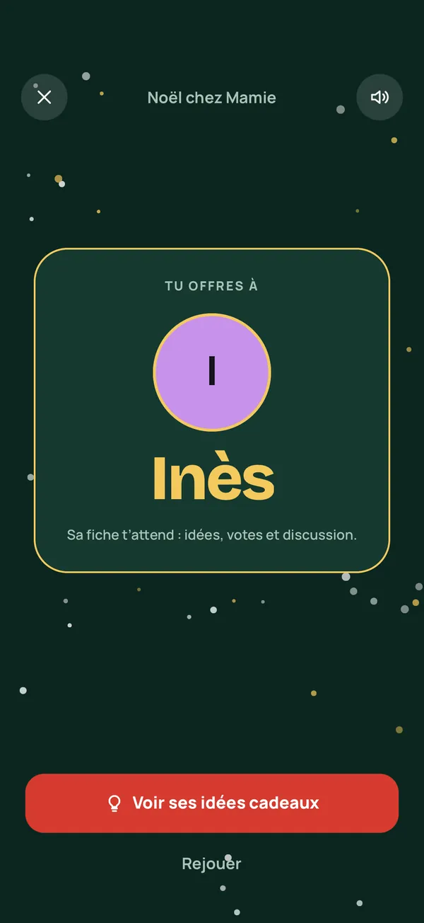Le résultat du tirage dans Rimbi : « Tu offres à Inès »