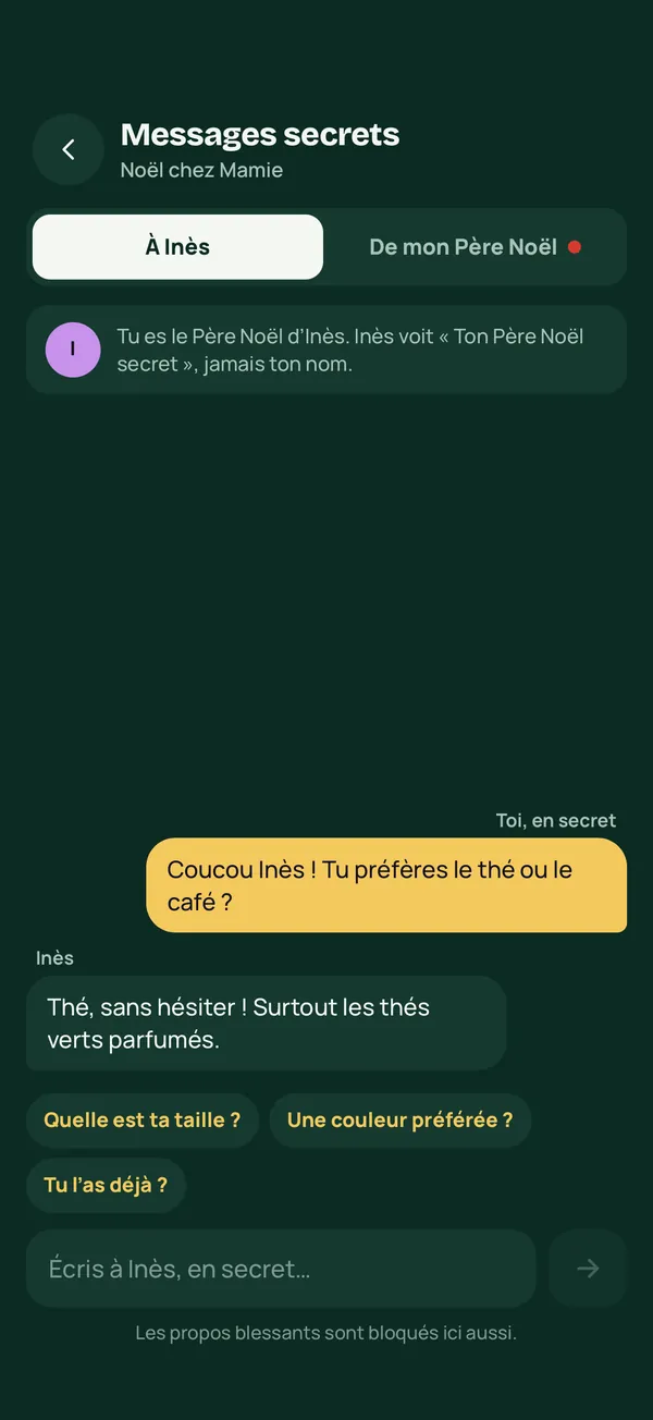 Les messages secrets entre Inès et son Père Noël